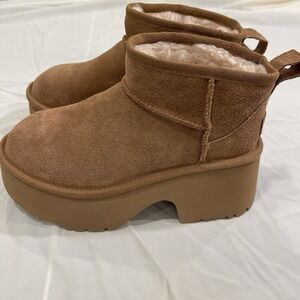 UGG Classic Ultra Mini New Heights Platform Boots Chestnut Suede 5 1158311 NEW